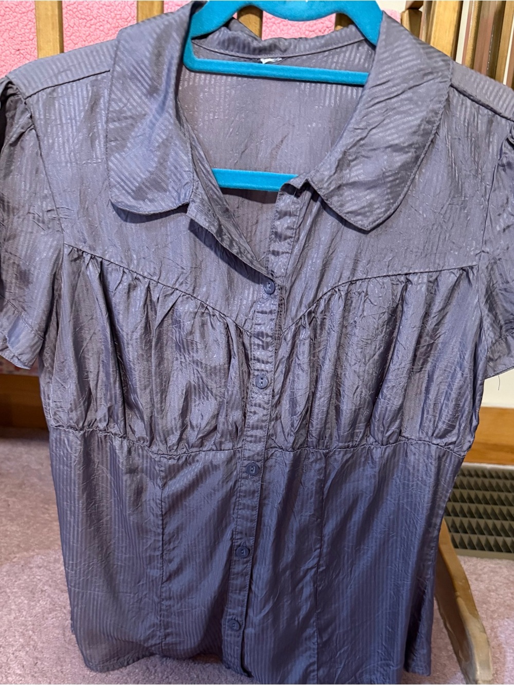 Purple Button-Front Short Sleeve Blouse